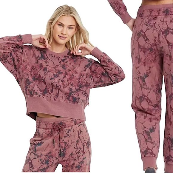 JoyLab Crushed Berry Relaxed Fit Sweatshirt & Mid-Rise Terry Jogger Pants Set - Picture 1 of 9